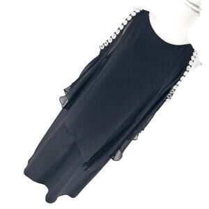 NWOT! MSK! RICH, DRAPEY BLACK CHIFFON & RHINESTONE TRIMMED, LAYERED DRESS! SZ XL